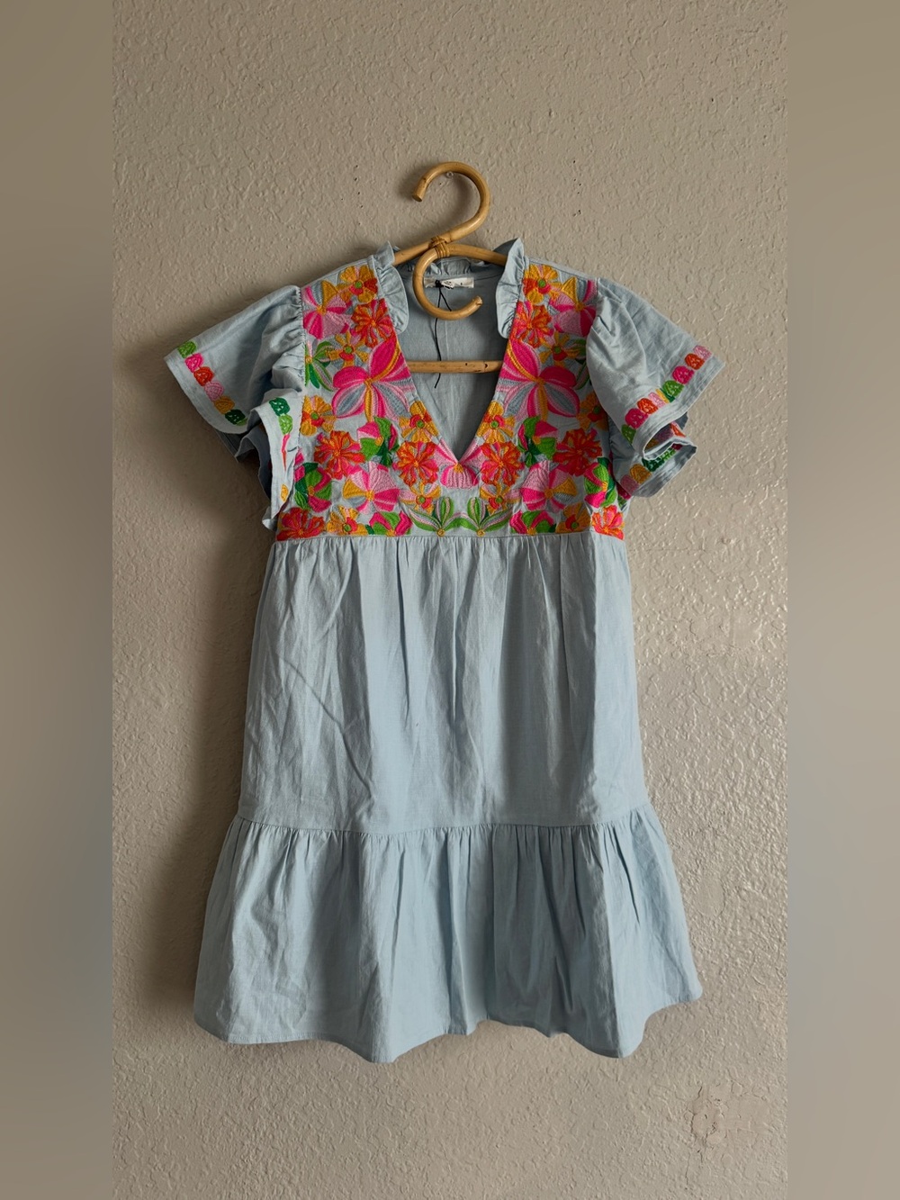 NWOT Anthropologie THML Susie Light Blue Embroidered Mini Dress